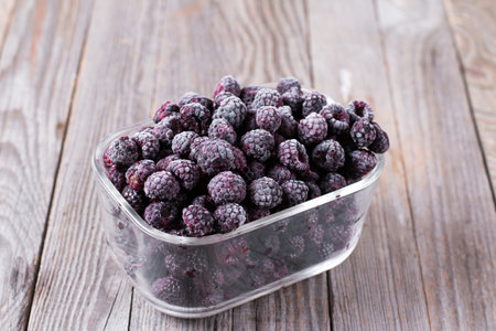 Frozen berries. Blackberry closeupの写真素材