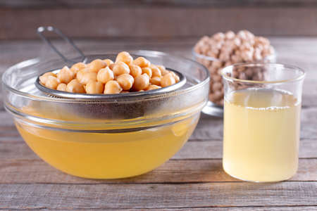 Aquafaba made of chickpea. Replace egg in baking for vegan recipeの写真素材