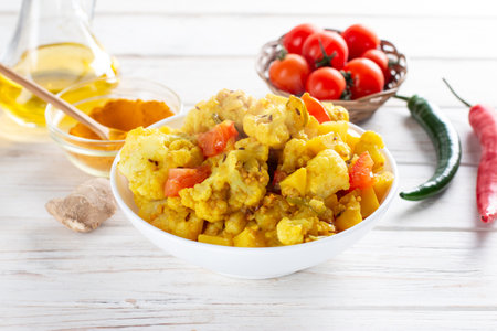 Indian Style Cauliflower and Potato Curry, Aloo Gobi - vegetarian vegetable dishの写真素材