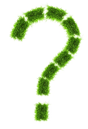 Sections of green grass turf forming shapes of question mark, isolated on white background.の写真素材