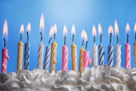 Many candels in birthday cakeの写真素材