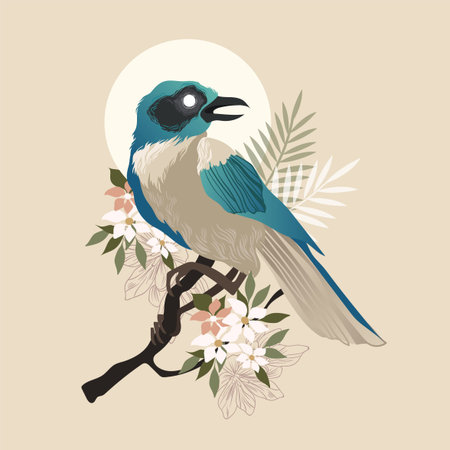 Hand drawn vintage illustration of bird with flowersのイラスト素材