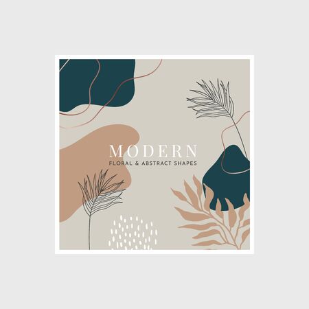 Modern card with floral and abstract shapes. Minimal, trendy template. Vector illustrationのイラスト素材