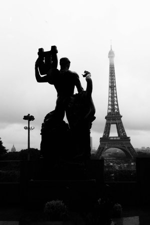 Eiffel Tower under the cloudy skyの写真素材