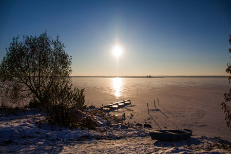 Boundless lake in iceの写真素材
