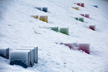 Cubes in snowの写真素材