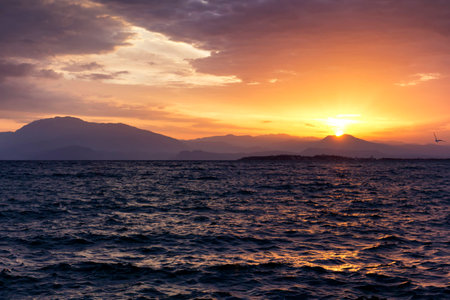 View of Garda Lake at dawnの写真素材