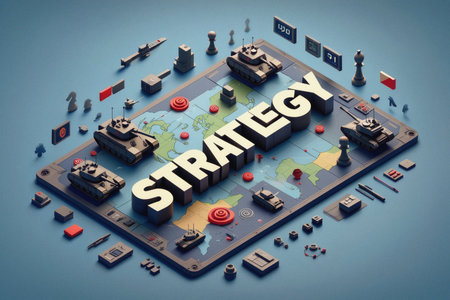 3D Strategy Game Concept with Military and Chess Pieces on Mapの素材