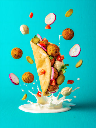 Levitating Falafel Wrap Explosion with Cream Splashの素材