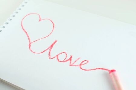 Love in a notebook  background, red vintage wooden, heartの写真素材