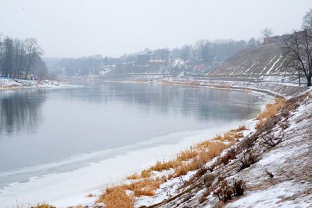 Winter river and nature landscapeの写真素材