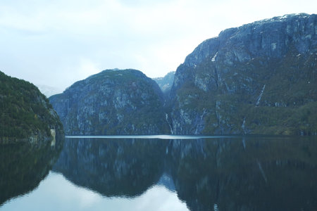 Lake in Scandinavia mountain, glacier briksdal landscape