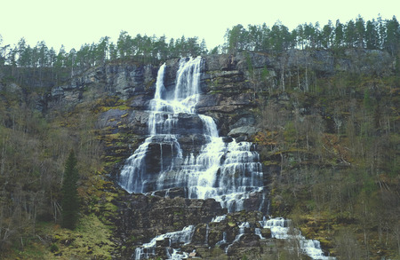 Waterfall on the rock peak, mountain, rock yosemite waterの写真素材
