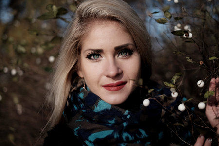 Girl with berries, beauty, girl, nature summer red personの写真素材