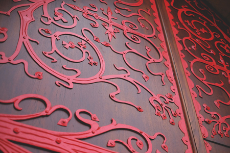 Red forging on the gate design, gate, architecture detailの写真素材