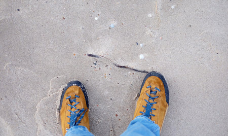 Feet on the shore sunset, family, suicide, son waterの写真素材