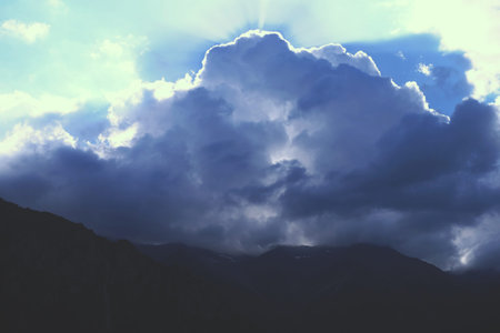 Mountains in dark clouds nature, smoke, sad