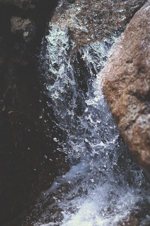 Boiling mountain river landscape, beautiful, green backgroundの写真素材