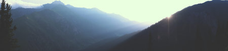 Panorama of the dawn in the mountains sunrise, landscapeの写真素材