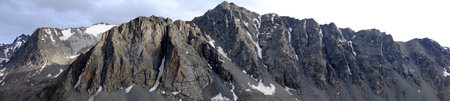 Panorama of mountain peaks landscape, mountains, wide