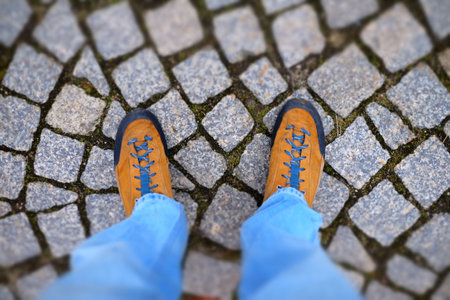 Legs on the Old Boulevard stone, floor, boulevard, close