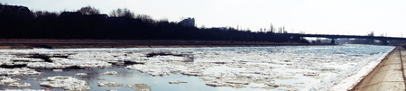 River and ice panorama view, white, waterの写真素材