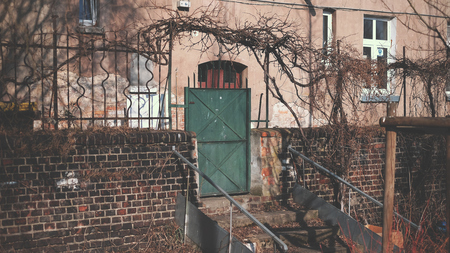 Old porch and creepers ivy, house, europeの写真素材