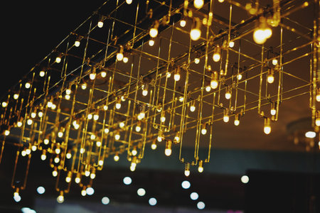 Golden network of lamps lamp, background connection