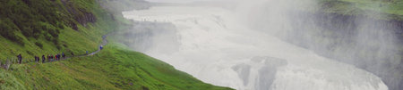 Panorama of the Falls Gullfoss waterfall, natureの写真素材