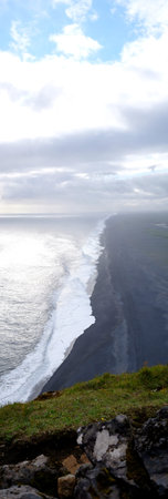 Panoramic views of the black coast of Iceland