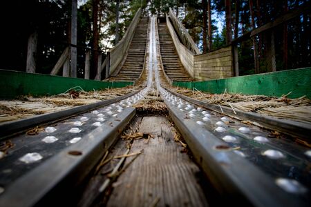Old abandoned ski jump towerの写真素材