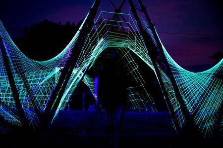 Lit up neon led tunnelの写真素材