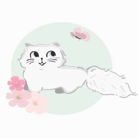 cute cat vector with butterfly illustrationのイラスト素材