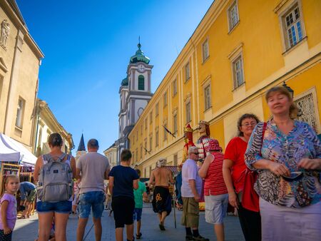 SZEKESFEHERVAR, HUNGARY - AUGUST 19, 2019: View on the Main street in Szekesfehervar, Hungary on the...