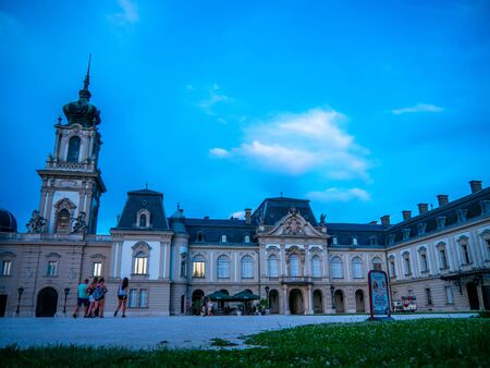 KESZTHELY, HUNGARY - AUGUST 07, 2019: View on the Festetitcs Palace and the people in Keszthely on a...