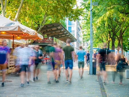 BUDAPEST, HUNGARY - AUGUST 31, 2019: View on the people walking on the Deak Ferenc square on a...