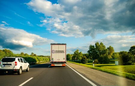 BUDAPEST, HUNGARY - SEPTEMBER 26, 2019: View from a car on the traffic of the M5 highway from...