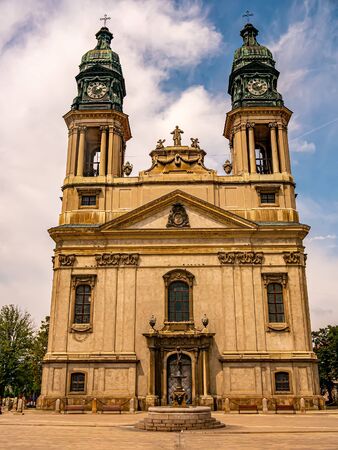 View on the Saint Stephen Church Szent Istvan Vertanu templom in Papa, Hungary on a sunny day.の写真素材
