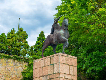 Historic statue in Gyor, Hungary on a sunny day.のeditorial素材