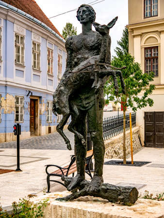 Historic statue in Gyor, Hungary on a sunny day.のeditorial素材