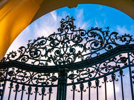 View on the fence of the Festetics Palace Kastely in Keszthely, Hungaryのeditorial素材