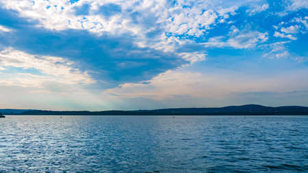 VELENCE, HUNGARY - JUNE 13, 2020: View on the Venice lake and the people swimming on a summer day.のeditorial素材