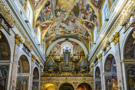 LJUBLJANA, SLOVENIA - FEBRUARY 15, 2022: Interior of the Saint Nicholas Cathedral of Ljubljana,...