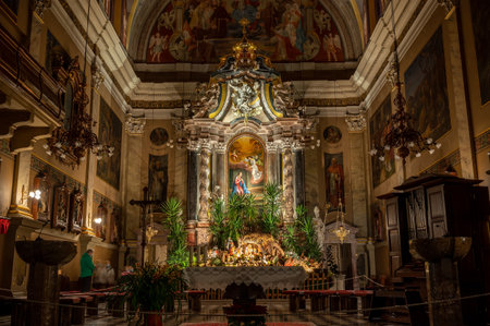 LJUBLJANA, SLOVENIA - FEBRUARY 15, 2022: Interior of the Franciscan Church of the Annunciation in Ljubljanaのeditorial素材