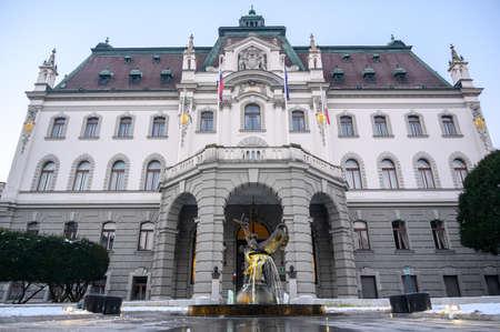 LJUBLJANA, SLOVENIA - FEBRUARY 15, 2022: University of Ljubljana building in central Ljubljana Slovenia on the Congress Squareのeditorial素材
