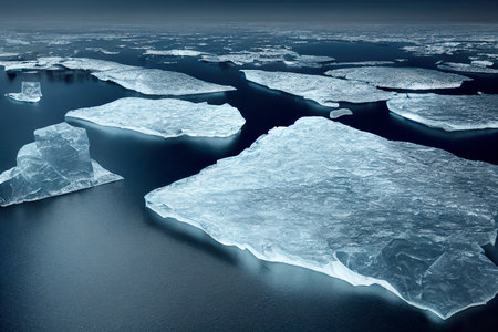 Melting icebergs piece of ice in arctic global warming mattepainting landscape