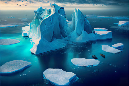 Melting icebergs piece of ice in arctic global warming mattepainting landscape