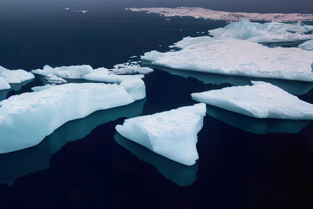 Melting icebergs piece of ice in arctic global warming mattepainting landscape