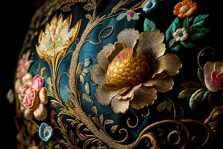 Detail of traditional Thai style fabric,Thai fabric pattern.の素材