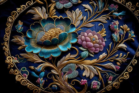 Closeup detail of the traditional Romanian folk art embroidery.の素材